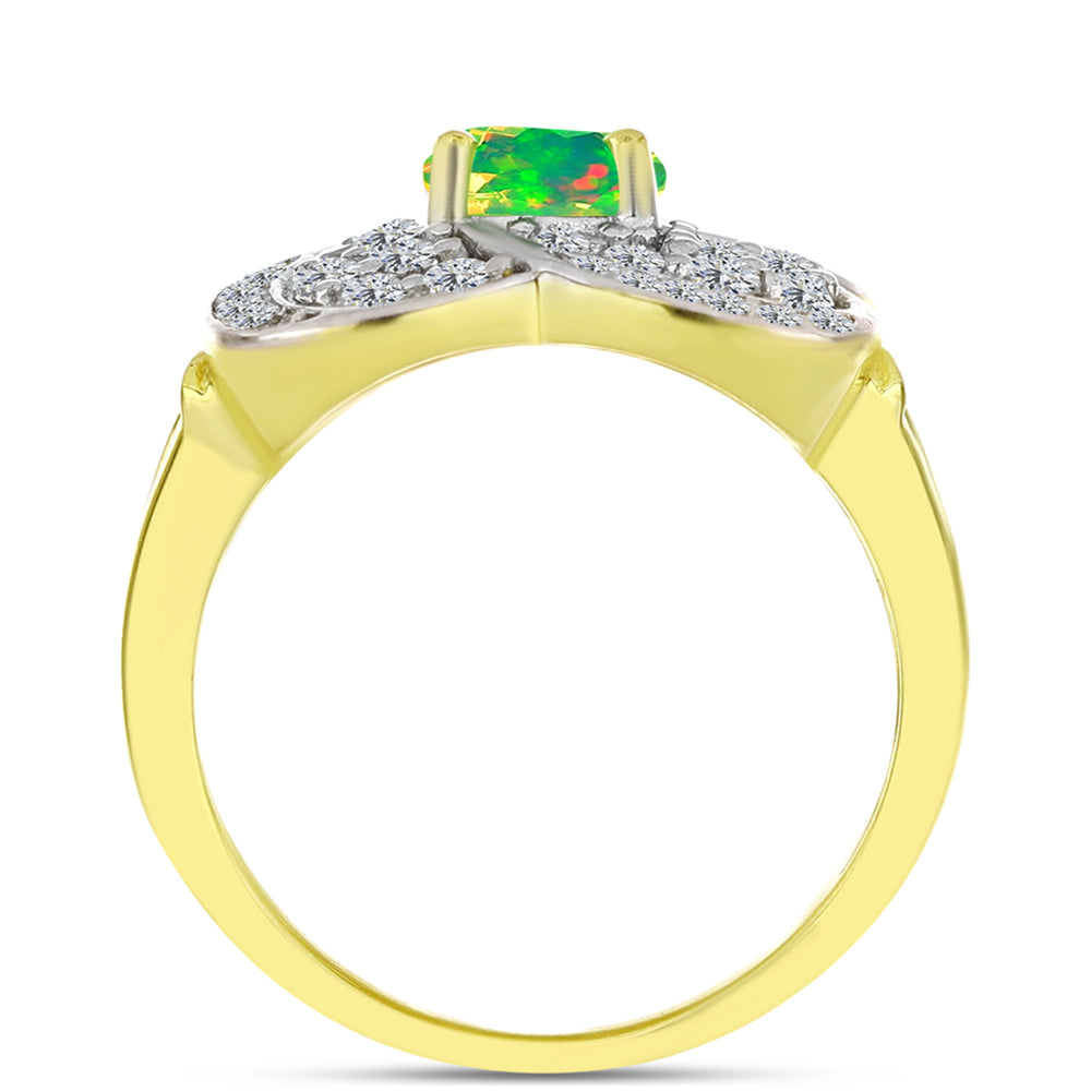 Anillo de Plata Bañada en Oro con Ópalo Verde Etíope de Lega Dembi y Topacio Blanco
