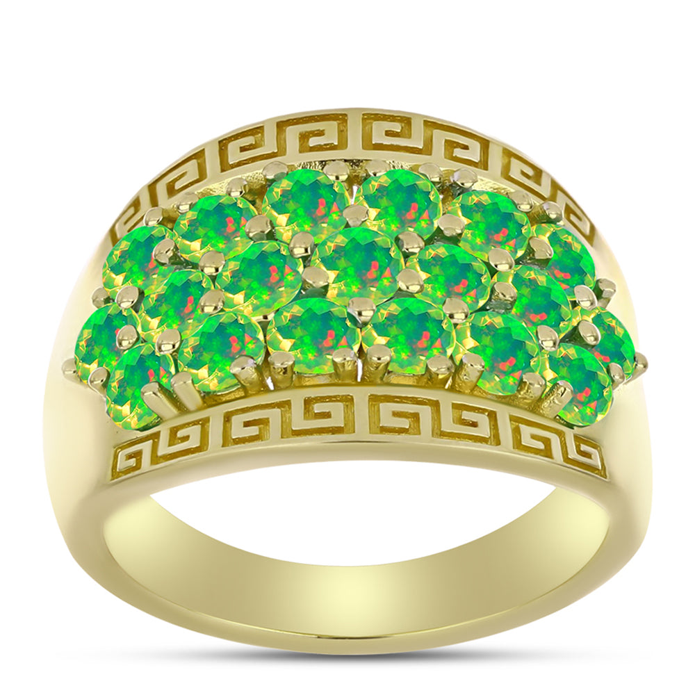 Anillo de Plata Bañada en Oro con Ópalo Verde Etíope de Lega Dembi 3 