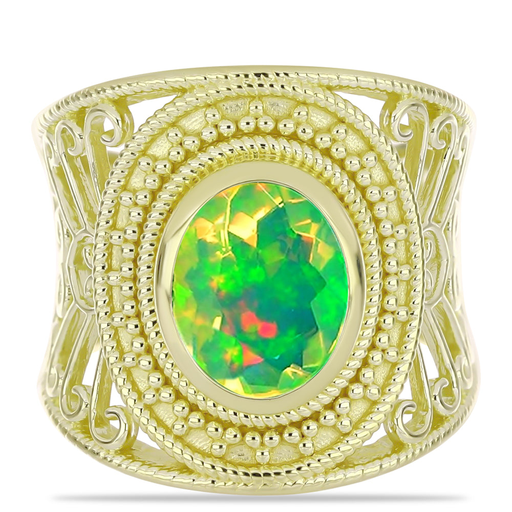 Anillo de Plata Bañada en Oro con Ópalo Verde Etíope de Lega Dembi 1 