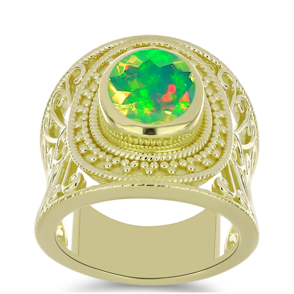 Anillo de Plata Bañada en Oro con Ópalo Verde Etíope de Lega Dembi