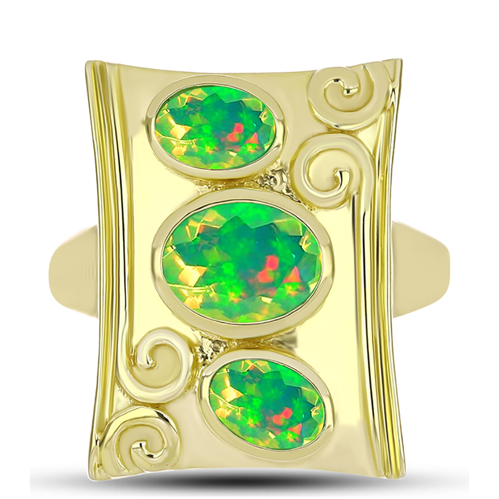 Anillo de Plata Bañada en Oro con Ópalo Verde Etíope de Lega Dembi
