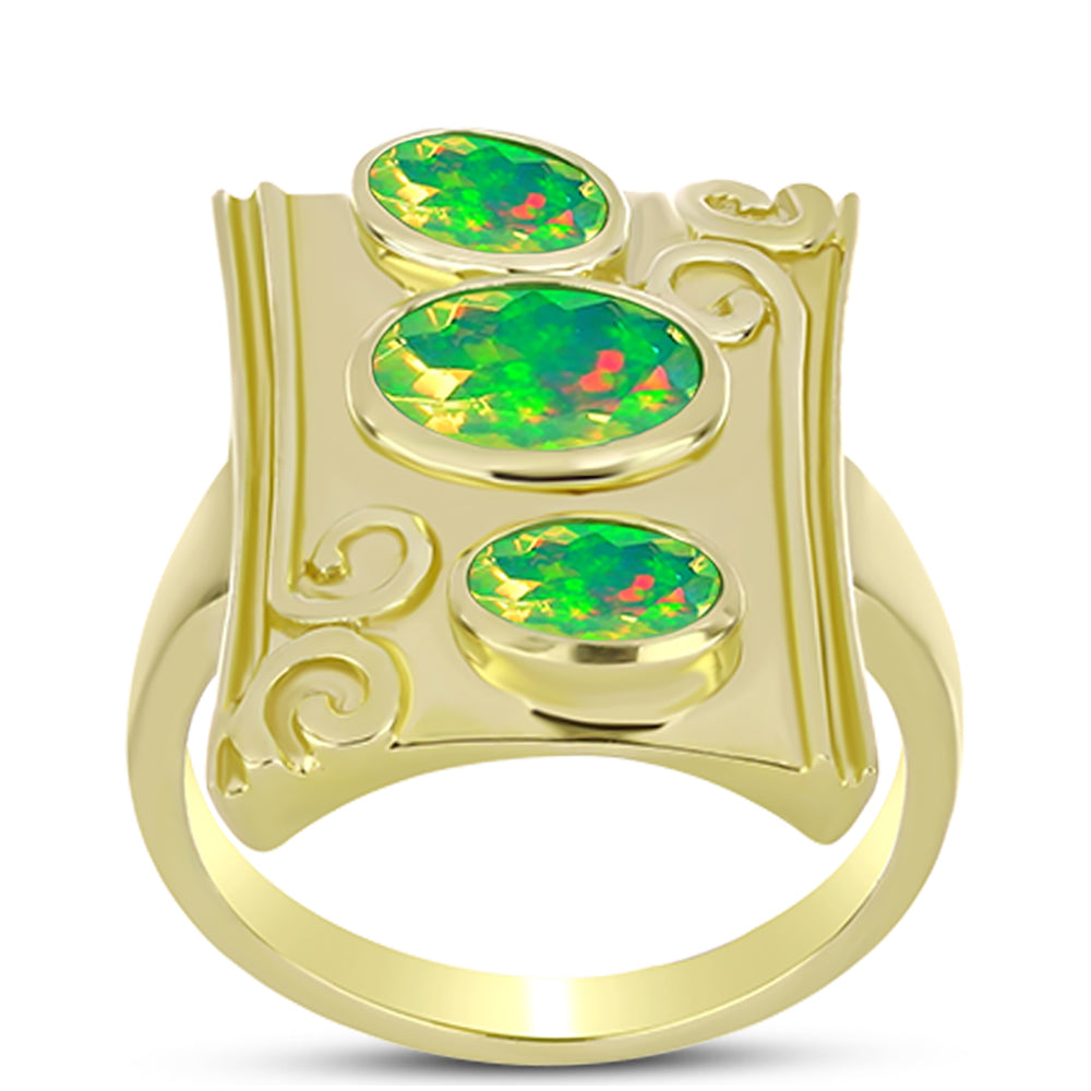 Anillo de Plata Bañada en Oro con Ópalo Verde Etíope de Lega Dembi