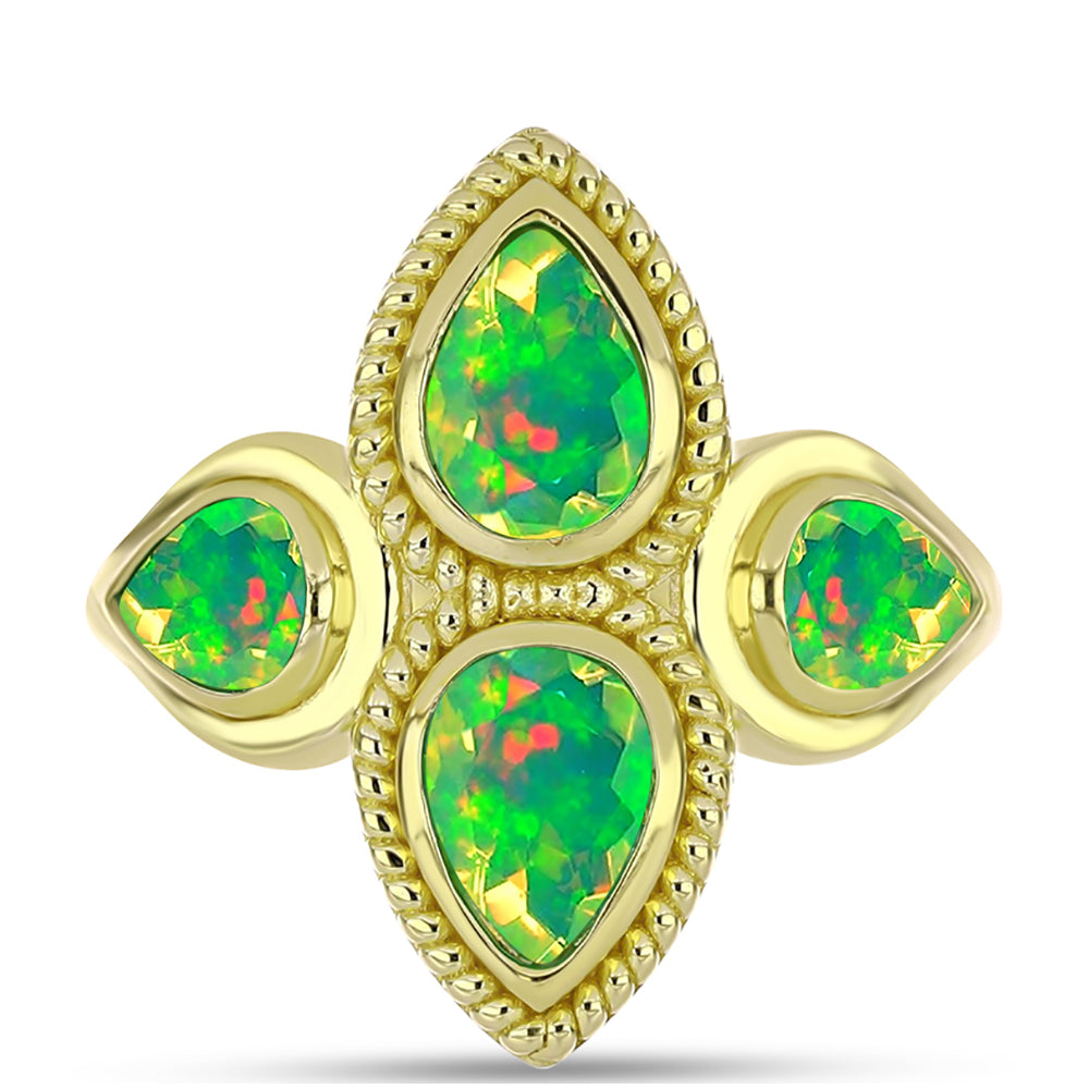 Anillo de Plata Bañada en Oro con Ópalo Verde Etíope de Lega Dembi
