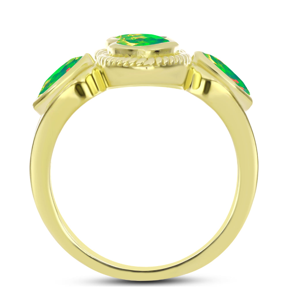 Anillo de Plata Bañada en Oro con Ópalo Verde Etíope de Lega Dembi