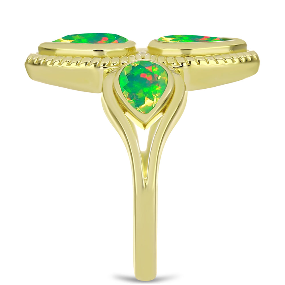 Anillo de Plata Bañada en Oro con Ópalo Verde Etíope de Lega Dembi