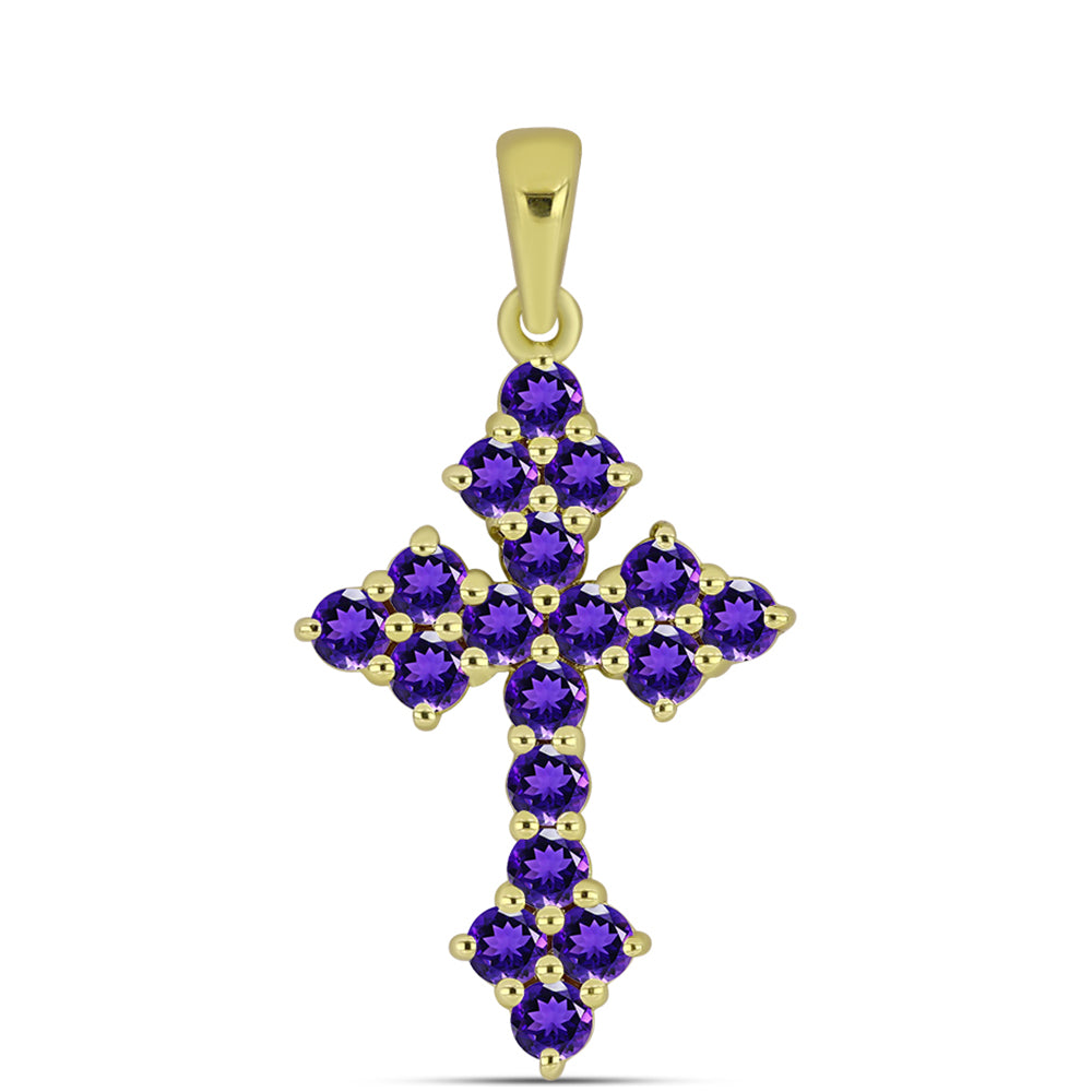 Cruz Colgante de Plata Bañada en Oro con Amatista de Marruecos