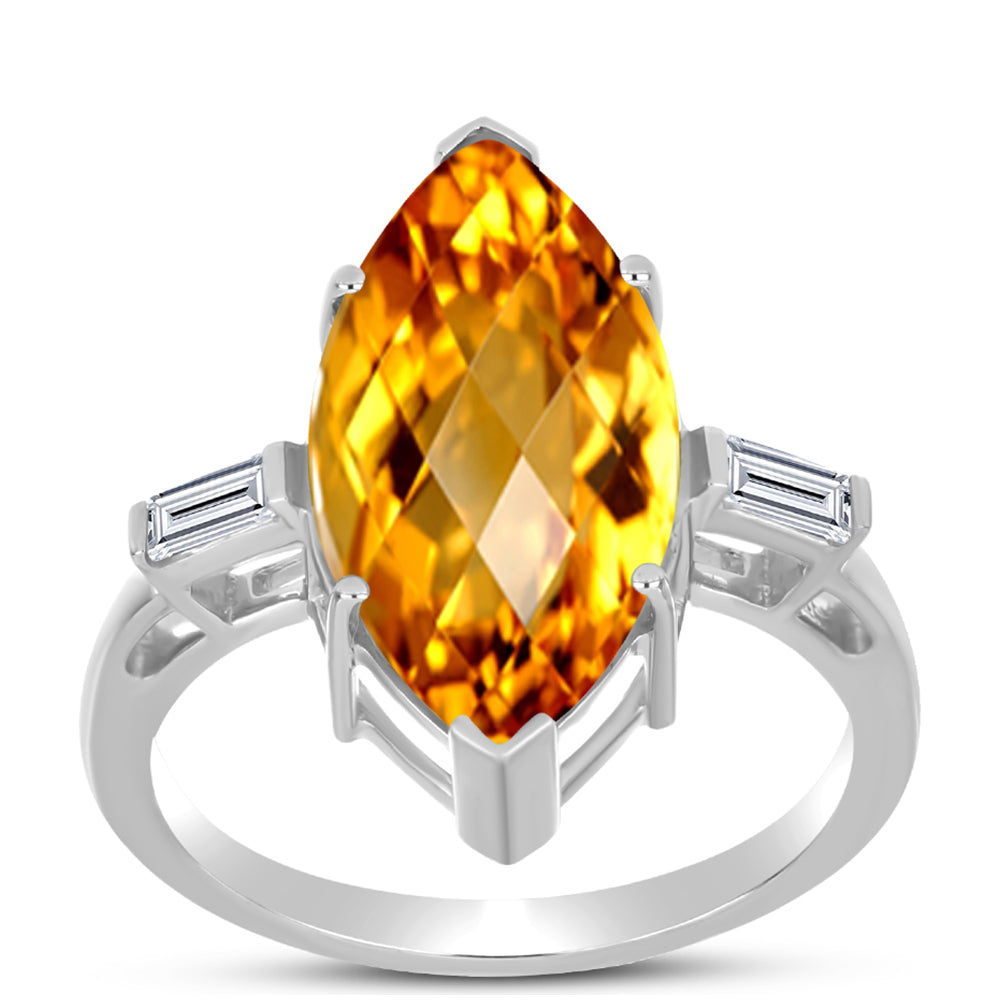 Anillo de Plata con Citrino de los Montes Urales y Topacio Blanco 3 