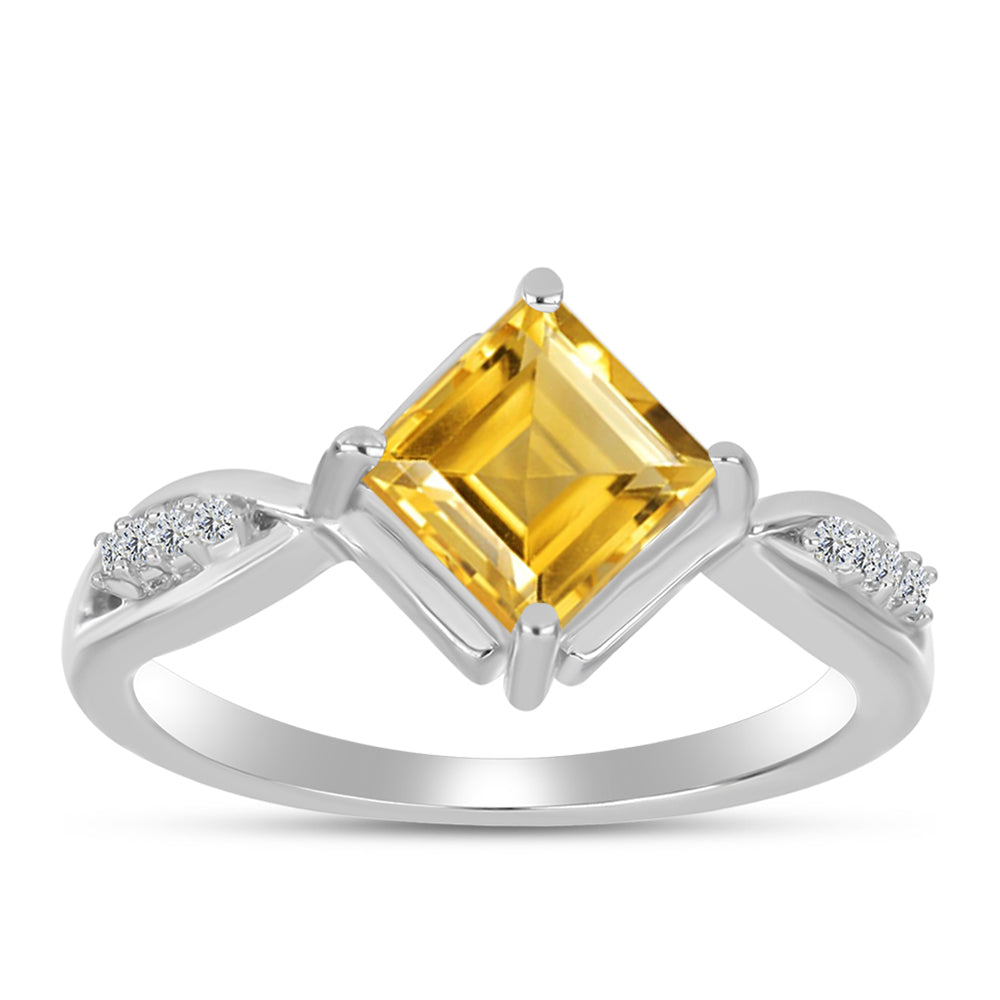 Anillo de Plata con Citrino de los Montes Urales y Topacio Blanco