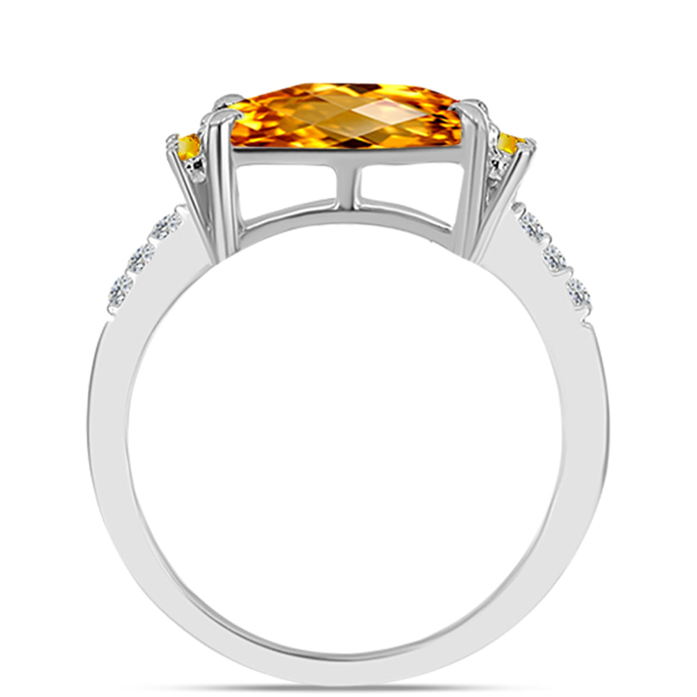 Anillo de Plata con Citrino de los Montes Urales y Topacio Blanco