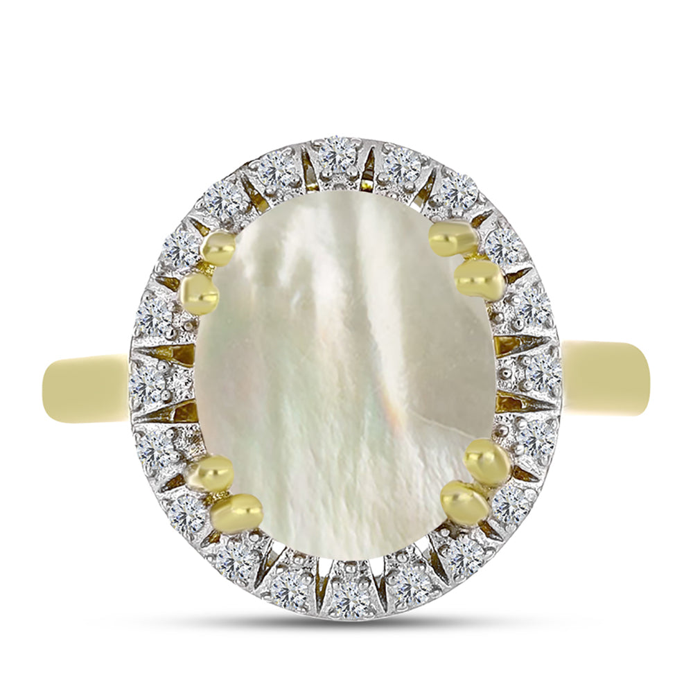 Anillo de Plata Bañada en Oro con Madreperla y Topacio Blanco 1 