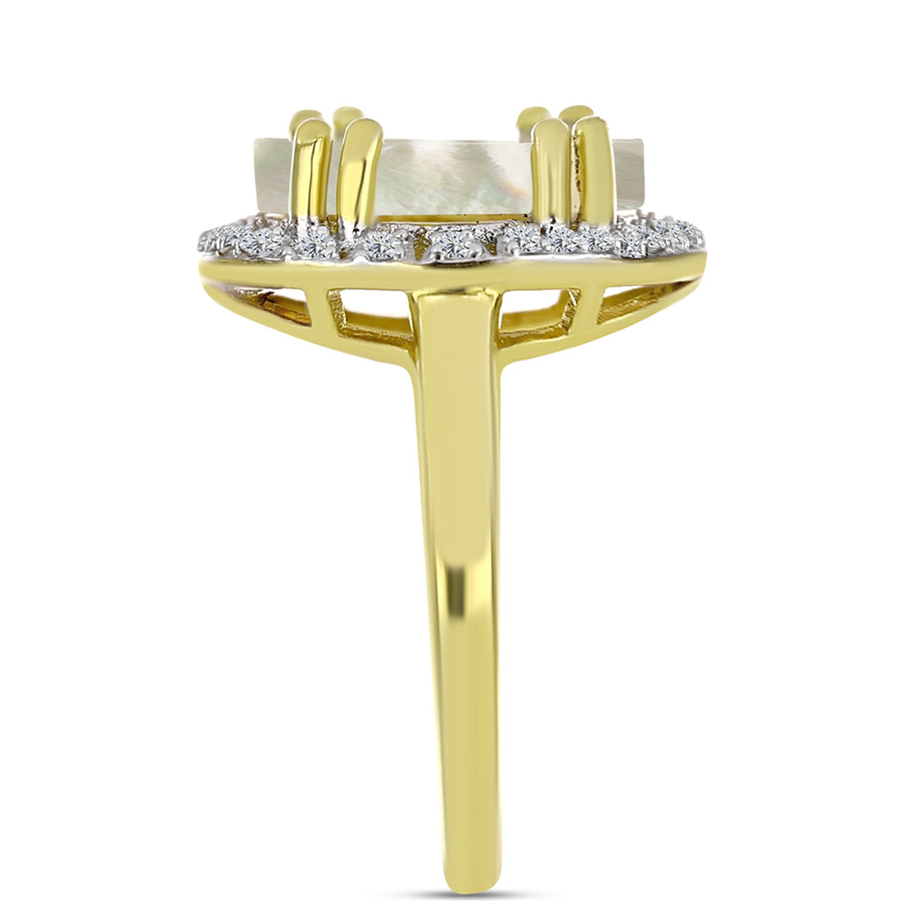 Anillo de Plata Bañada en Oro con Madreperla y Topacio Blanco