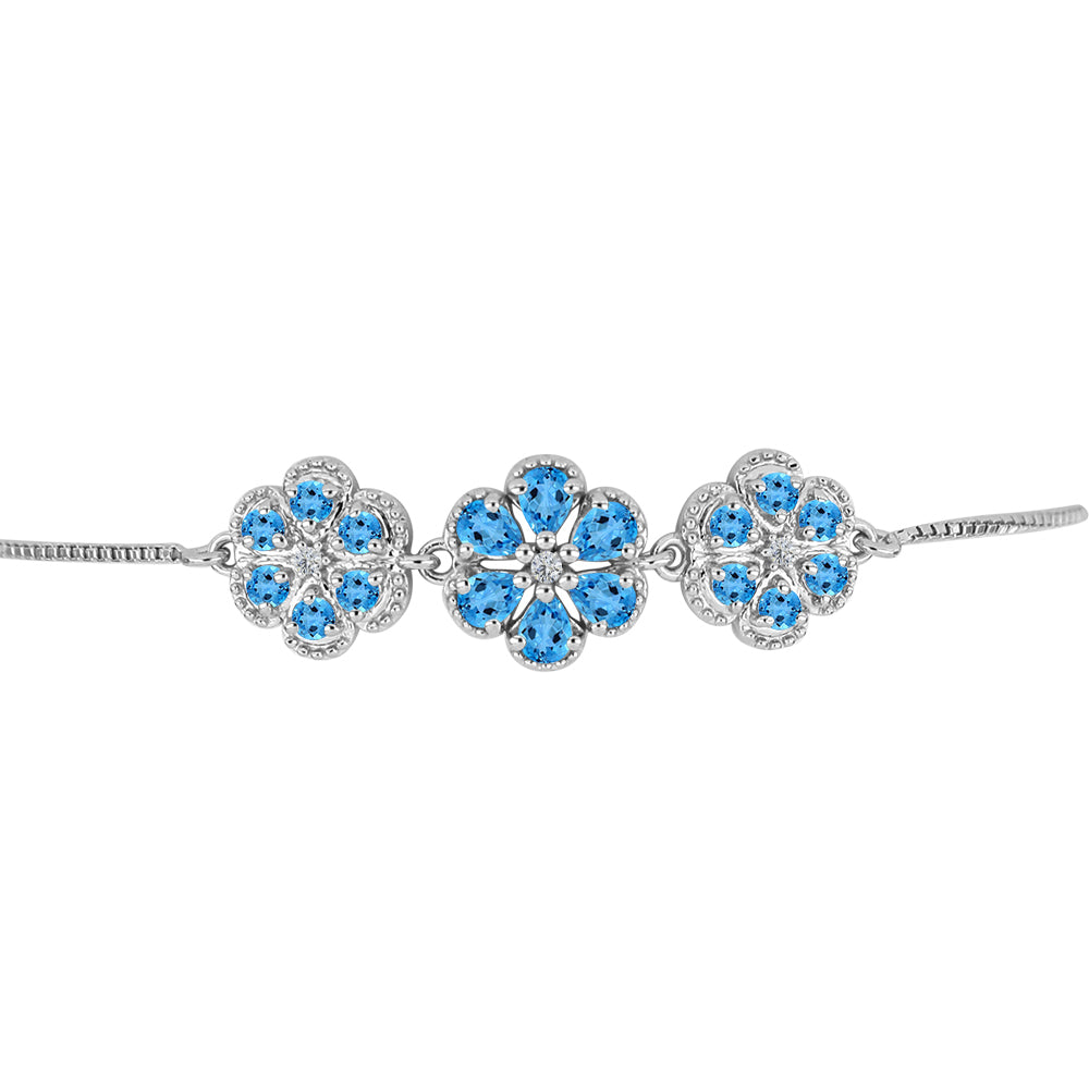 Pulsera de Plata con Topacio Azul Suizo y Topacio Blanco