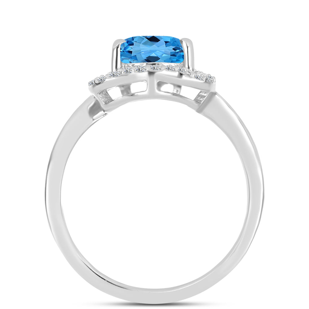 Anillo de Plata con Topacio Azul Suizo y Topacio Blanco 2 