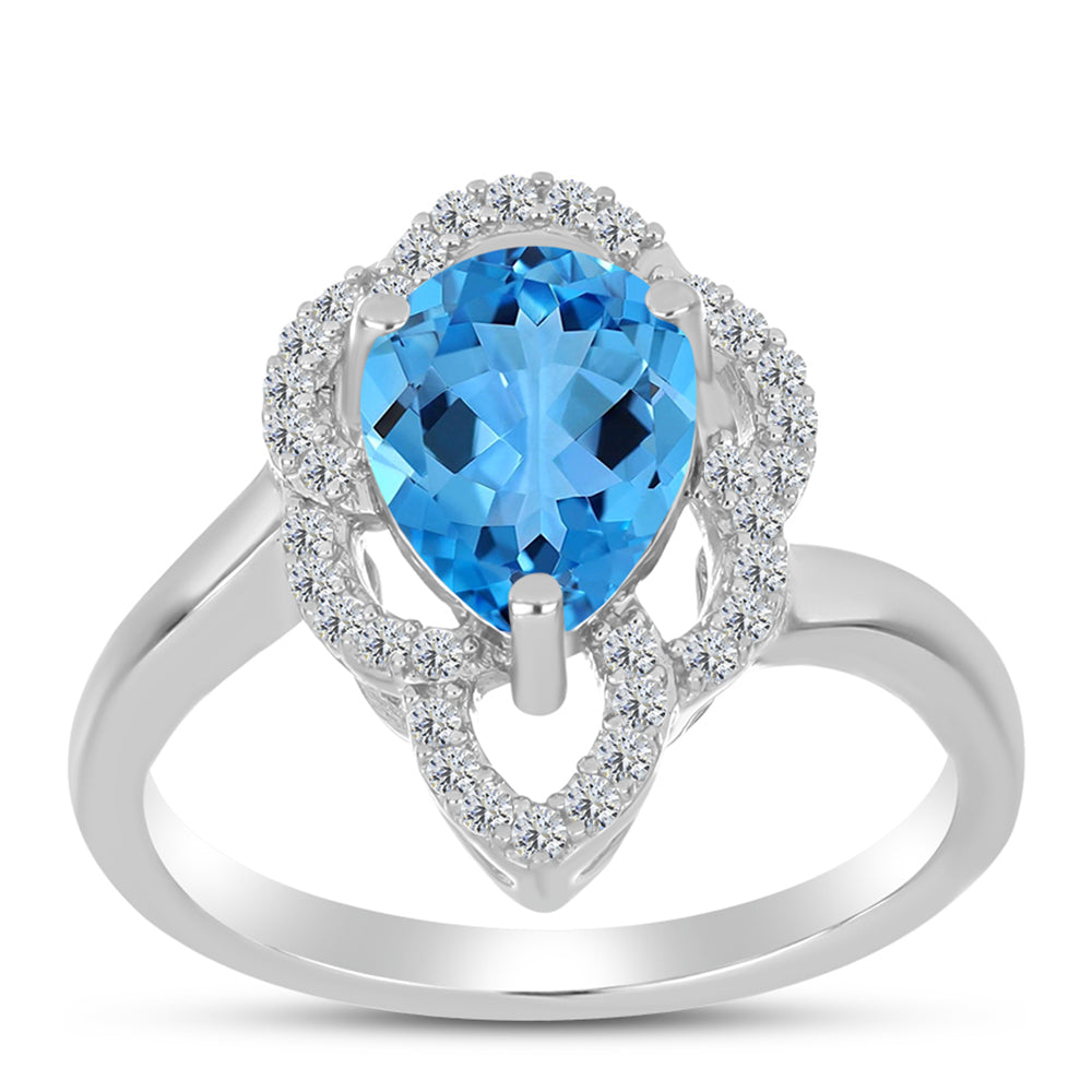 Anillo de Plata con Topacio Azul Suizo y Topacio Blanco
