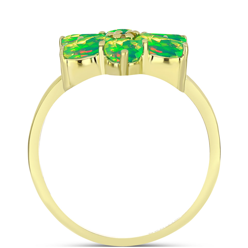 Anillo de Plata Bañada en Oro con Ópalo Verde Etíope de Lega Dembi y Topacio Blanco