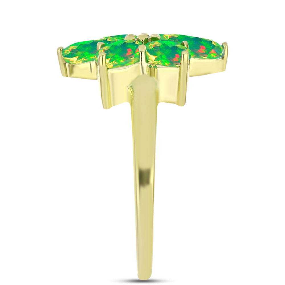 Anillo de Plata Bañada en Oro con Ópalo Verde Etíope de Lega Dembi y Topacio Blanco