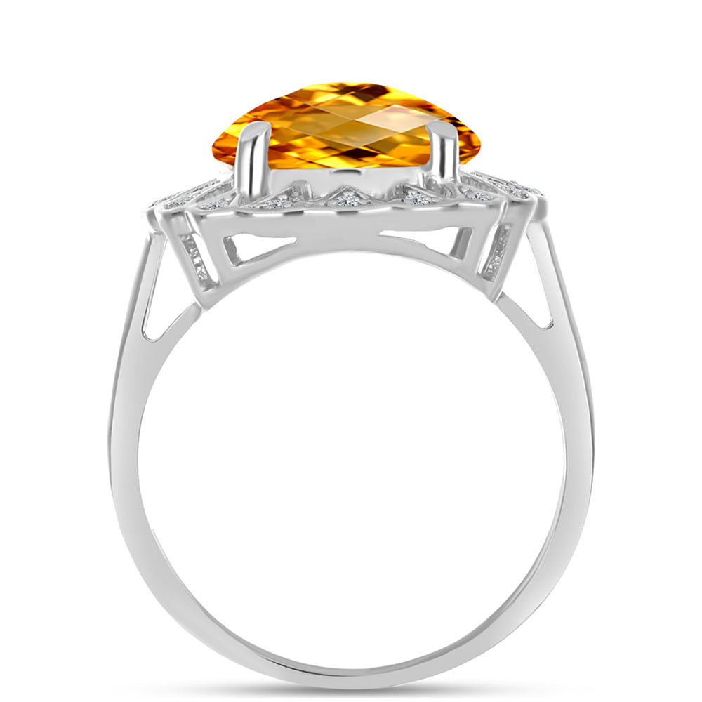 Anillo de Plata con Citrino de los Montes Urales y Topacio Blanco