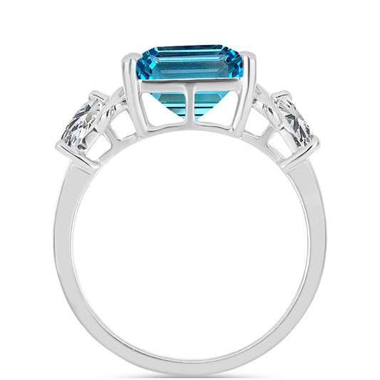 Anillo de Plata con Topacio Azul Suizo y Topacio Blanco