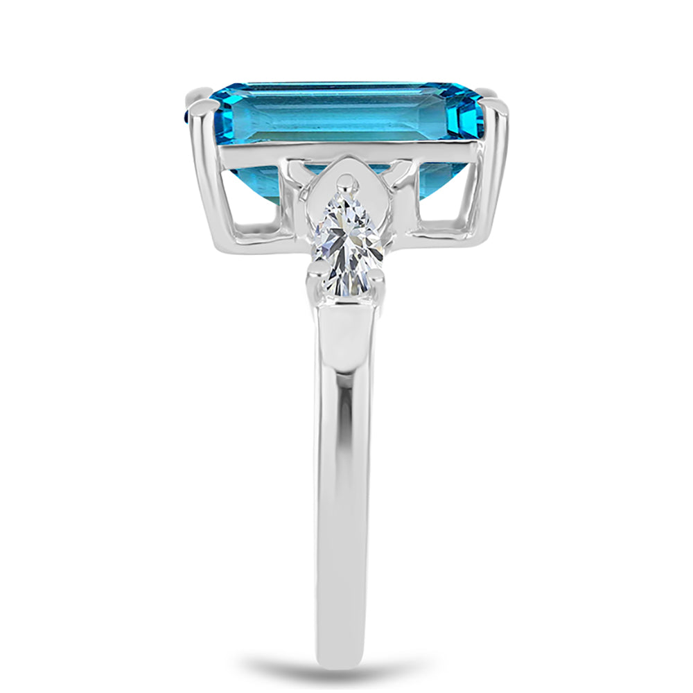 Anillo de Plata con Topacio Azul Suizo y Topacio Blanco 4 