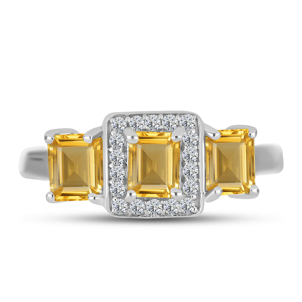 Anillo de Plata con Citrino de los Montes Urales y Topacio Blanco 1 