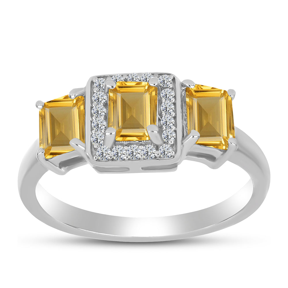 Anillo de Plata con Citrino de los Montes Urales y Topacio Blanco 3 