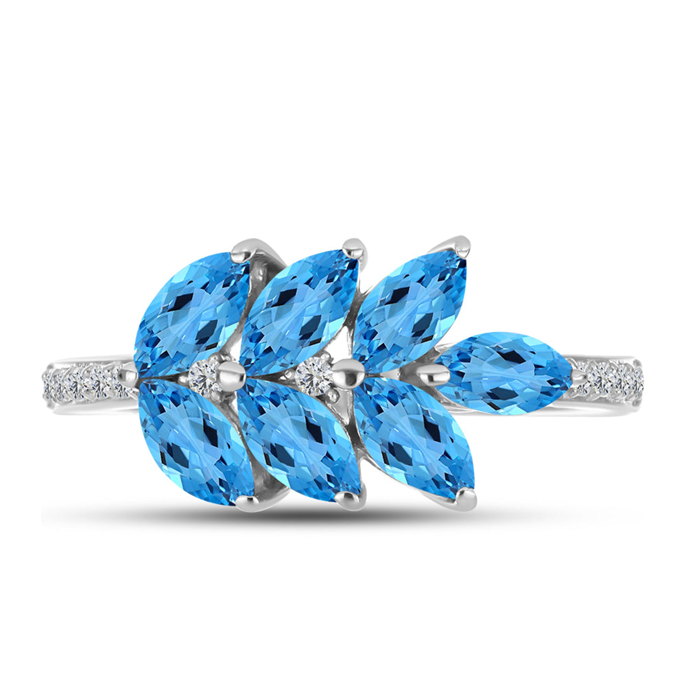Anillo de Plata con Topacio Azul Suizo y Topacio Blanco 1 