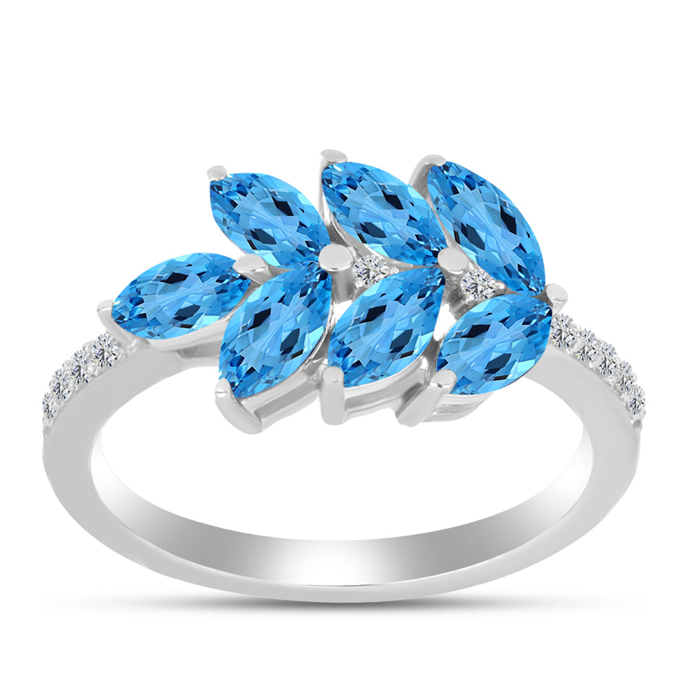 Anillo de Plata con Topacio Azul Suizo y Topacio Blanco 3 