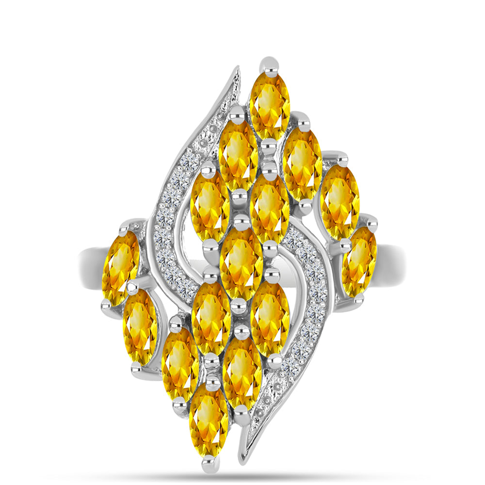 Anillo de Plata con Citrino de los Montes Urales y Topacio Blanco
