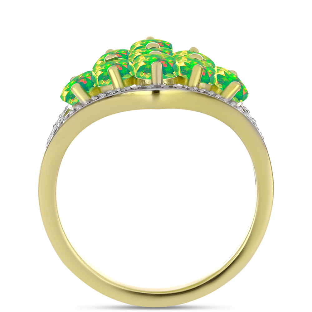 Anillo de Plata Bañada en Oro con Ópalo Verde Etíope de Lega Dembi y Topacio Blanco