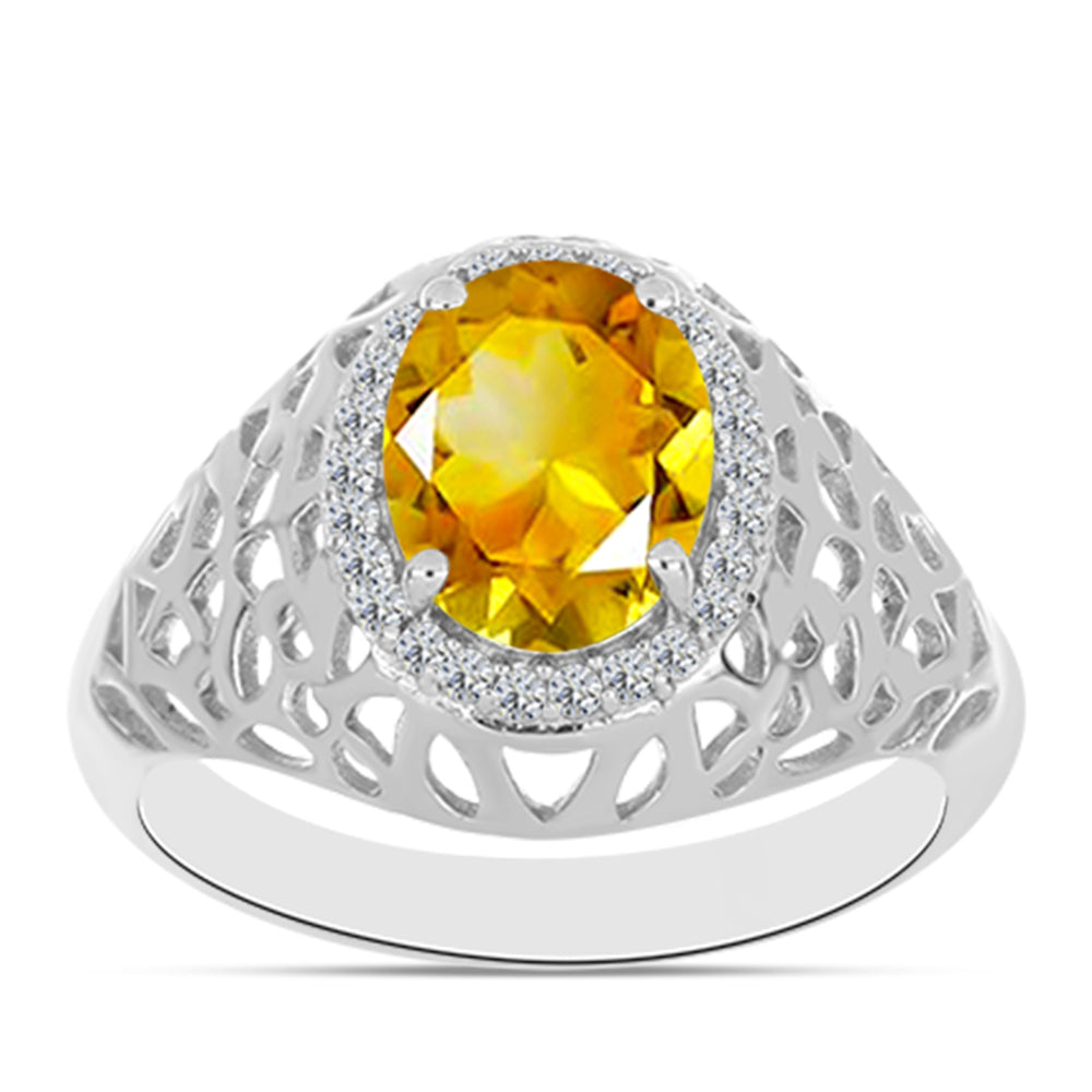 Anillo de Plata con Citrino de los Montes Urales y Topacio Blanco