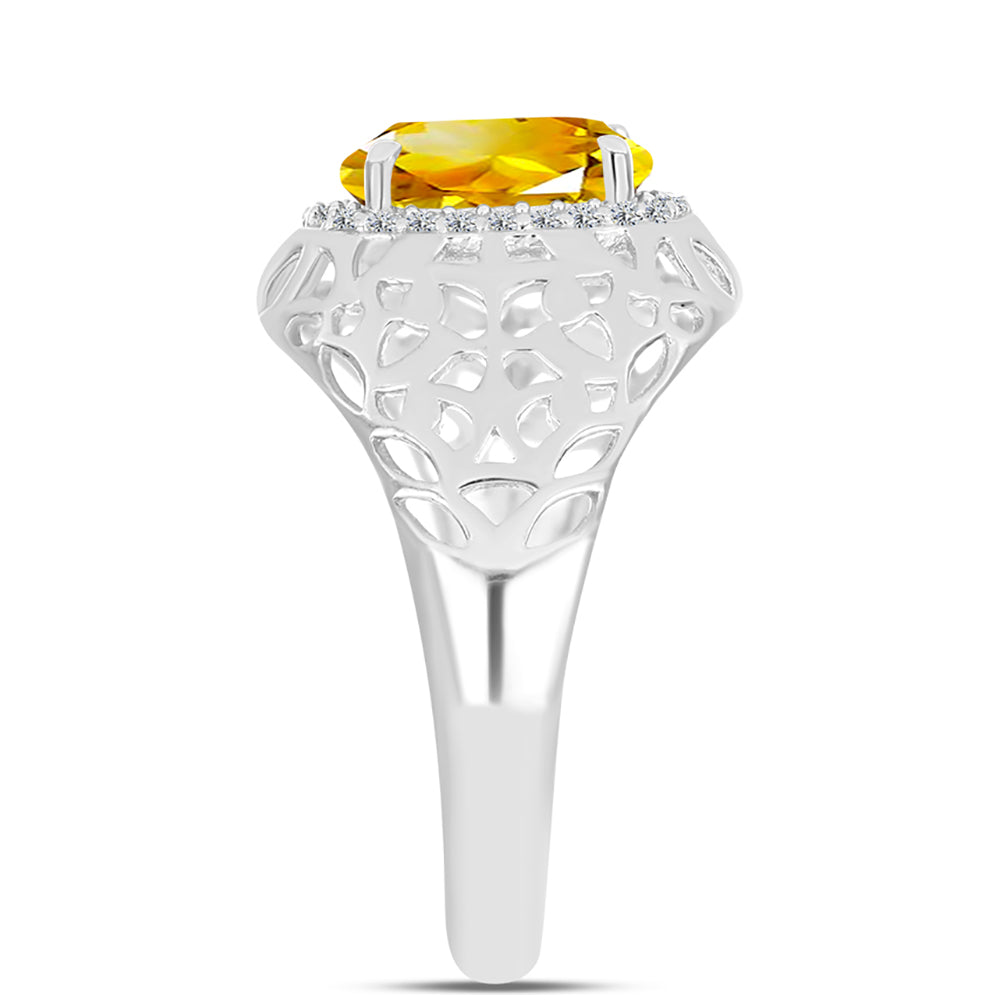 Anillo de Plata con Citrino de los Montes Urales y Topacio Blanco