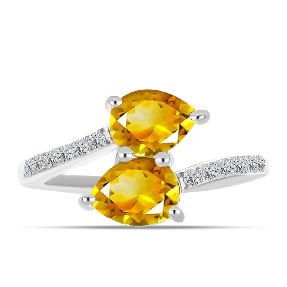 Anillo de Plata con Citrino de los Montes Urales y Topacio Blanco