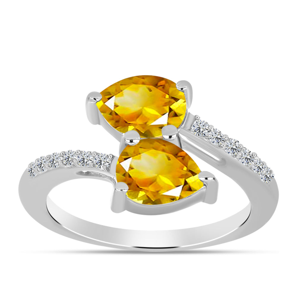 Anillo de Plata con Citrino de los Montes Urales y Topacio Blanco