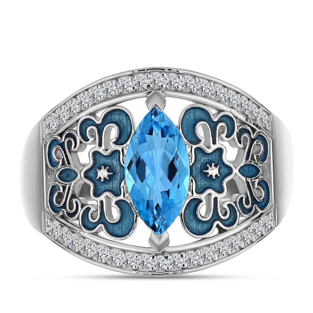 Anillo de Plata con Topacio Azul Suizo y Topacio Blanco 1 