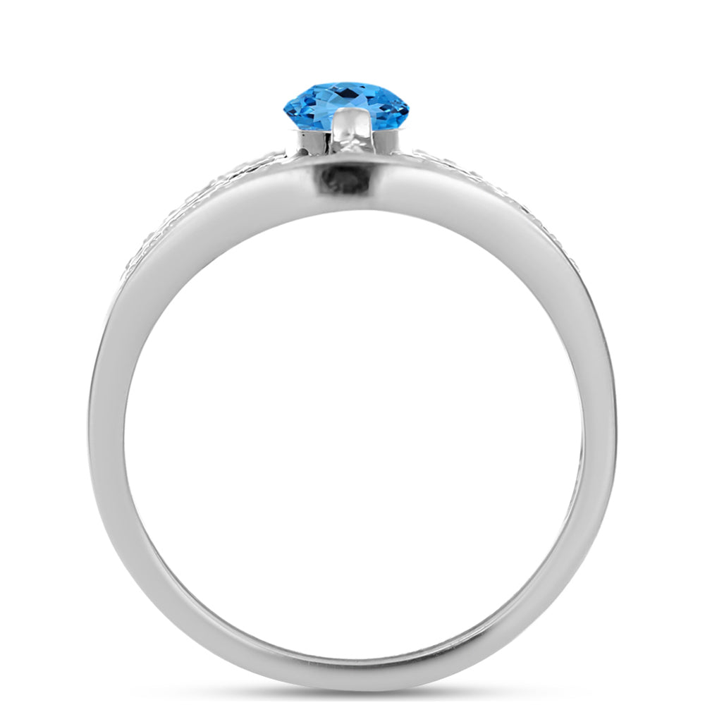 Anillo de Plata con Topacio Azul Suizo y Topacio Blanco