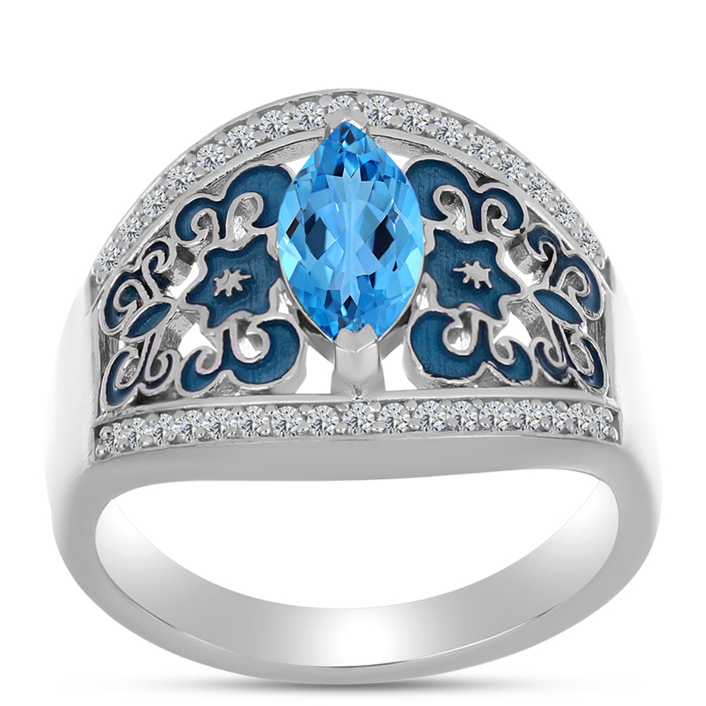 Anillo de Plata con Topacio Azul Suizo y Topacio Blanco 3 