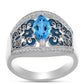 Anillo de Plata con Topacio Azul Suizo y Topacio Blanco