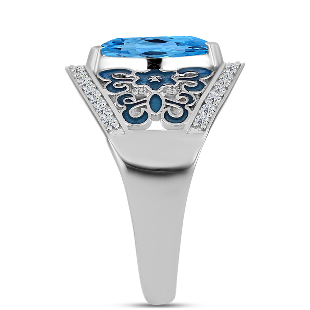 Anillo de Plata con Topacio Azul Suizo y Topacio Blanco
