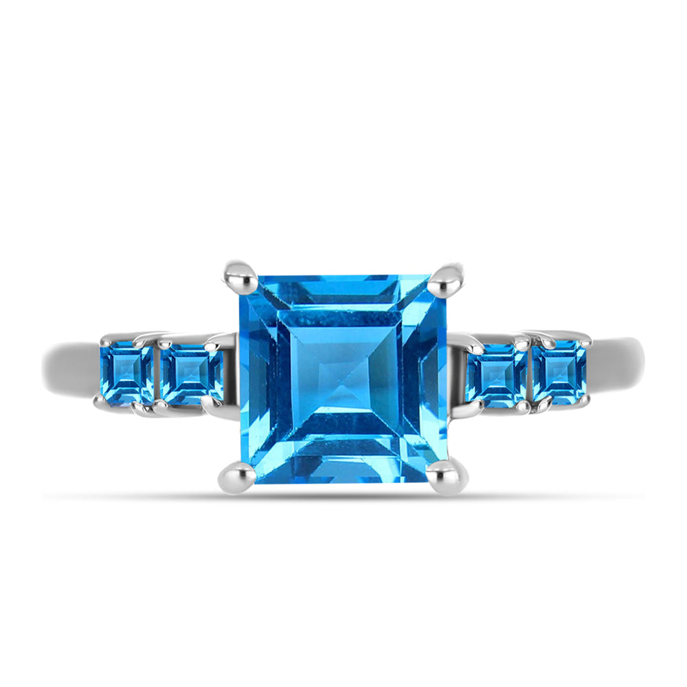 Anillo de Plata con Topacio Azul Suizo
