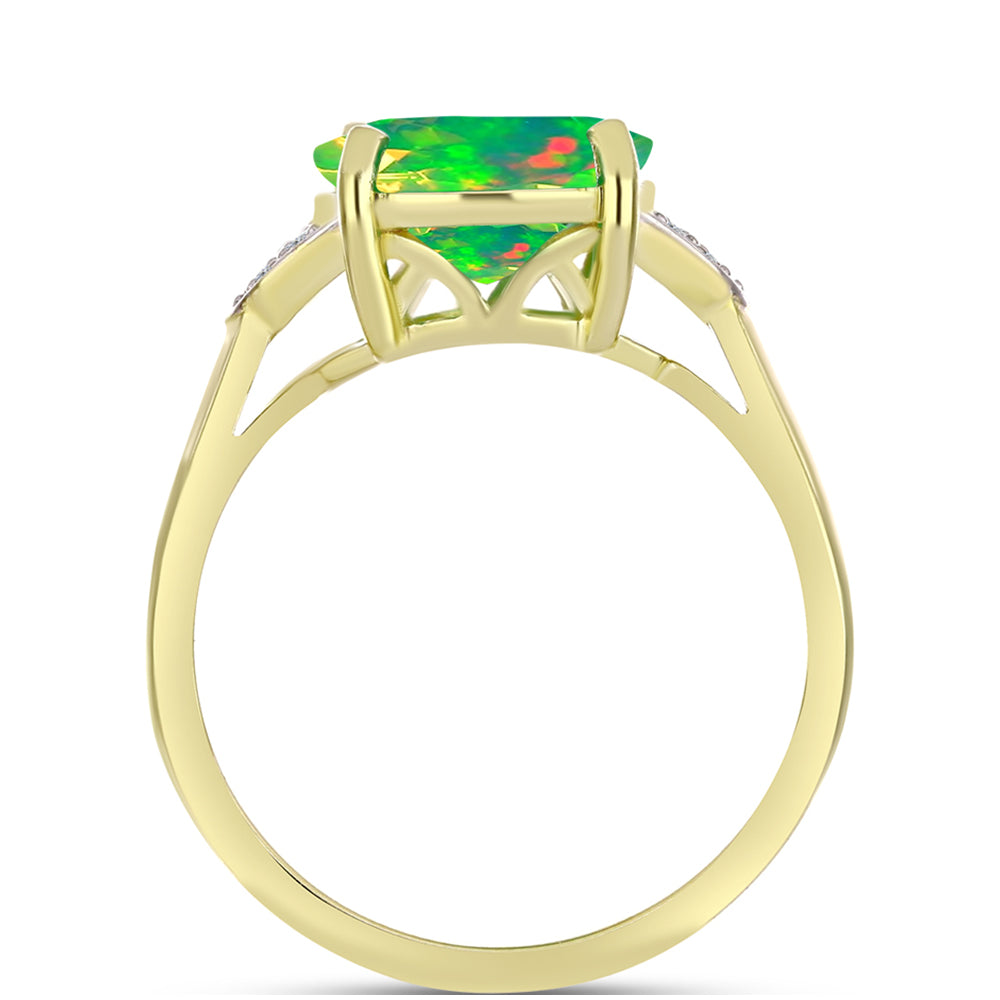 Anillo de Plata Bañada en Oro con Ópalo Verde Etíope de Lega Dembi y Topacio Blanco 2 
