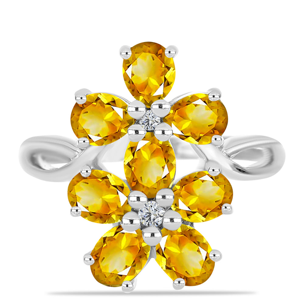 Anillo de Plata con Citrino de los Montes Urales y Topacio Blanco 1 