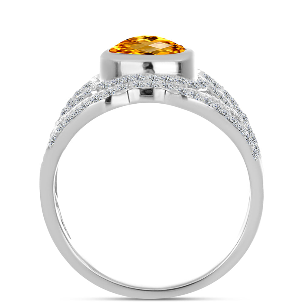Anillo de Plata con Citrino de los Montes Urales y Topacio Blanco