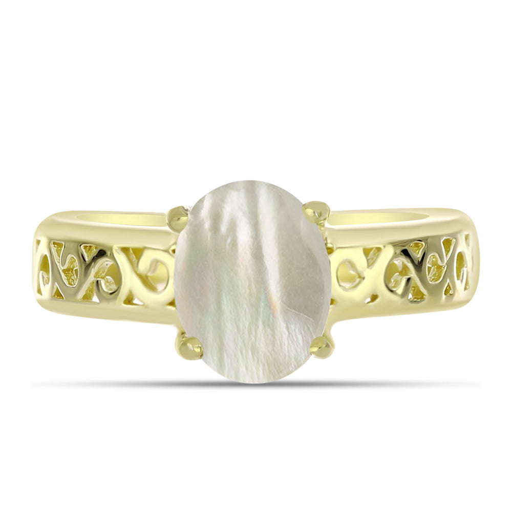 Anillo de Plata Bañada en Oro con Madreperla