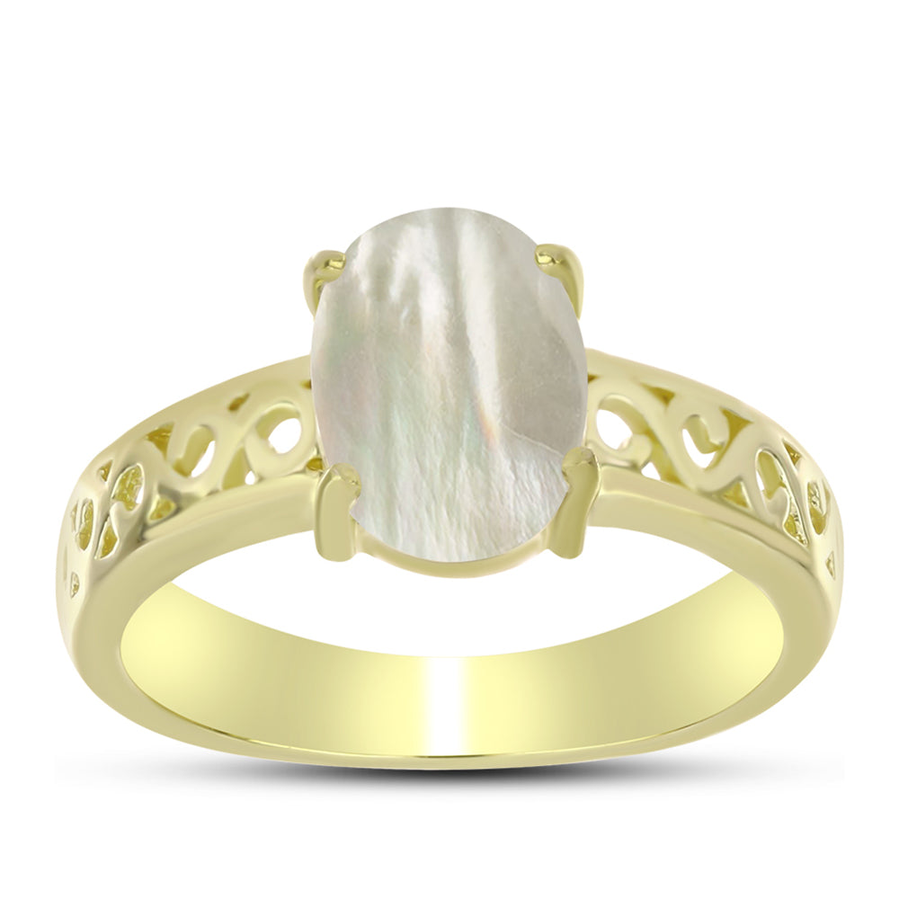 Anillo de Plata Bañada en Oro con Madreperla