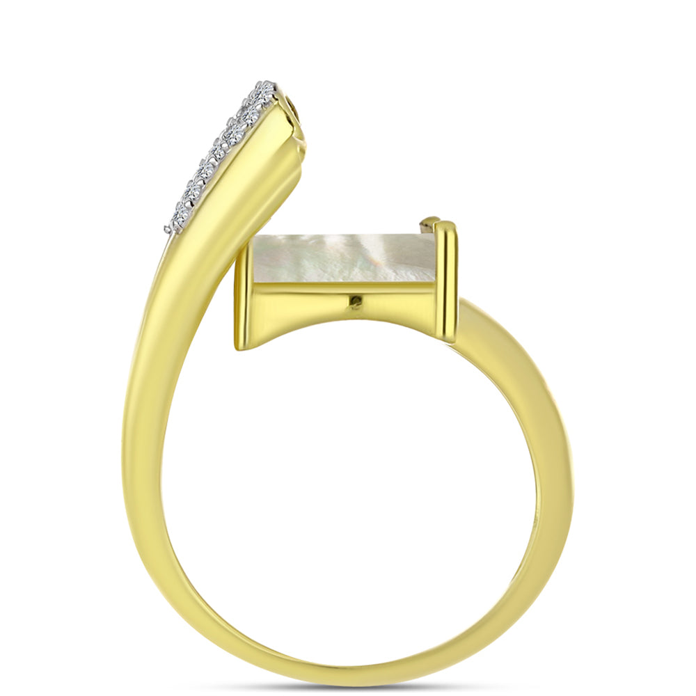 Anillo de Plata Bañada en Oro con Madreperla y Topacio Blanco 2 