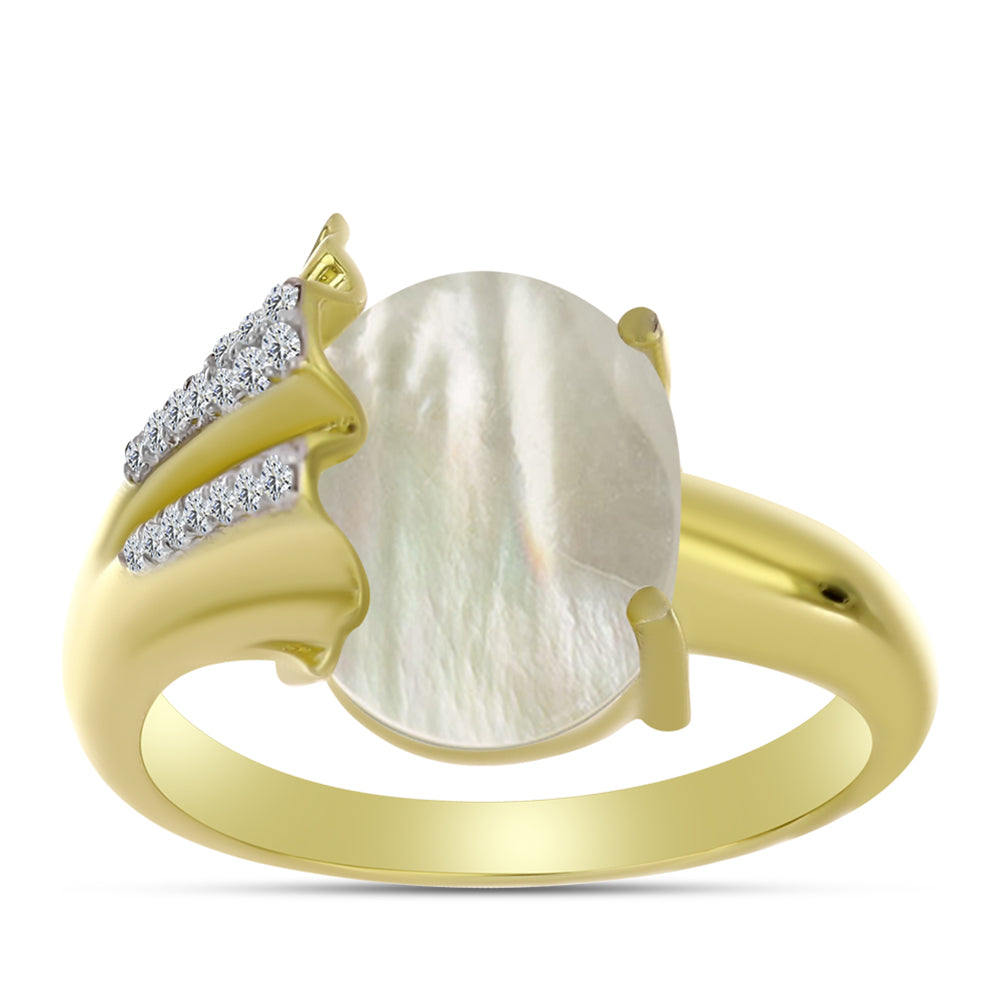 Anillo de Plata Bañada en Oro con Madreperla y Topacio Blanco 3 
