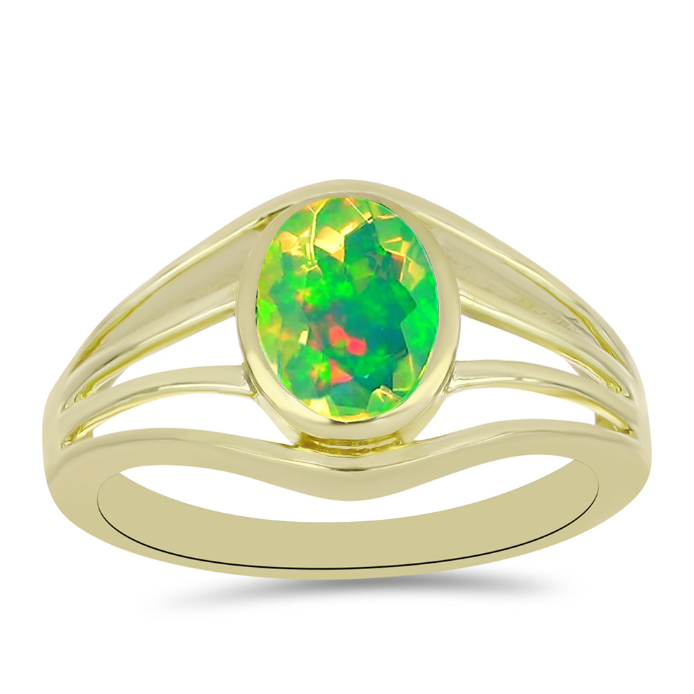Anillo de Plata Bañada en Oro con Ópalo Verde Etíope de Lega Dembi