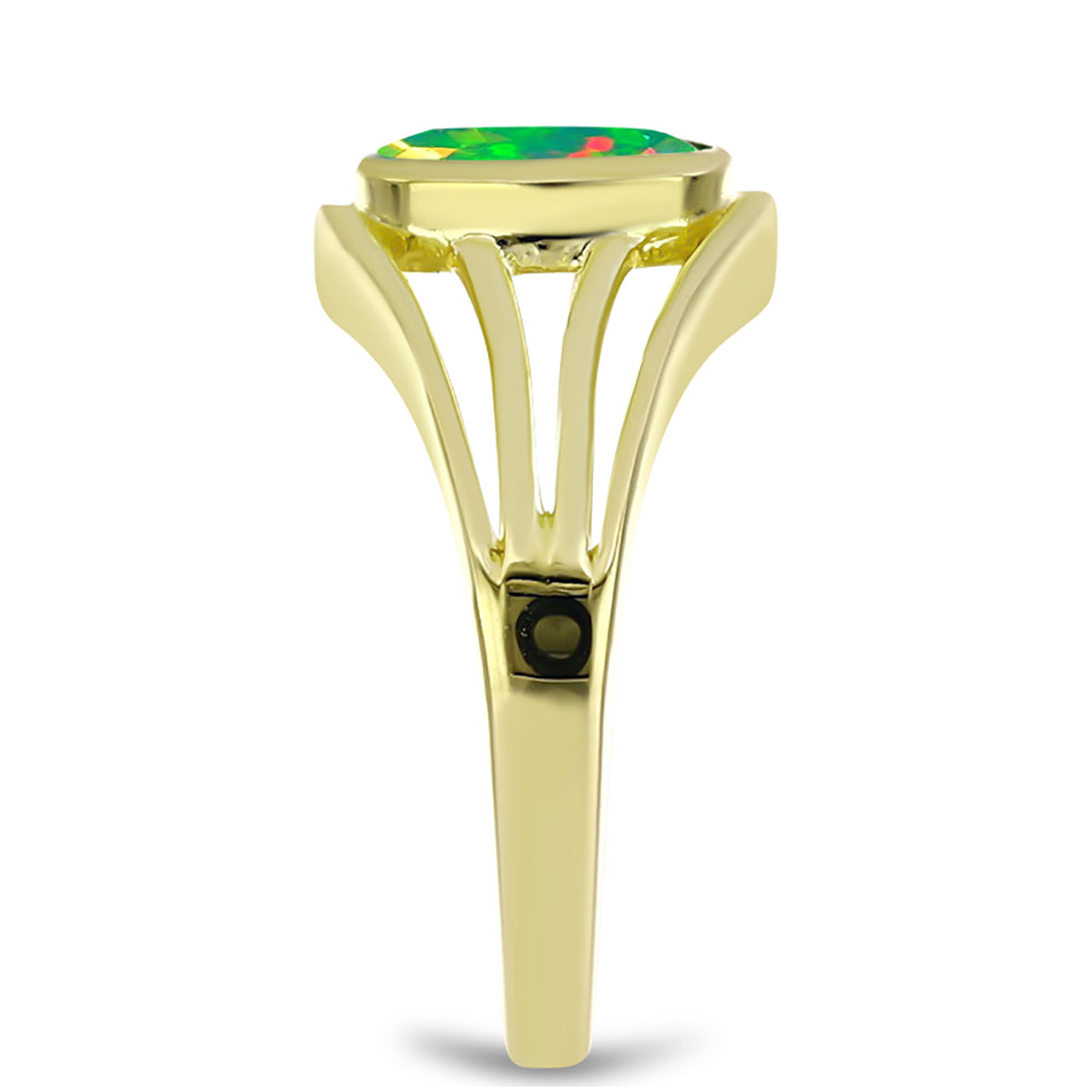 Anillo de Plata Bañada en Oro con Ópalo Verde Etíope de Lega Dembi