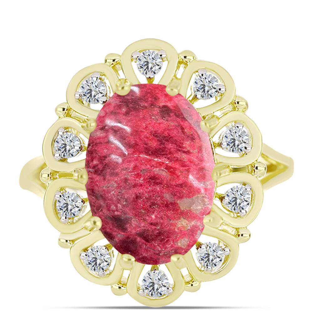 Anillo de Plata Bañada en Oro con Thulita y Topacio Blanco 1 