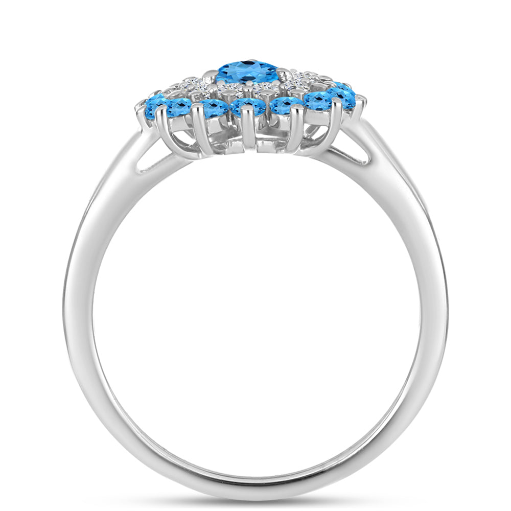 Anillo de Plata con Topacio Azul Suizo y Topacio Blanco